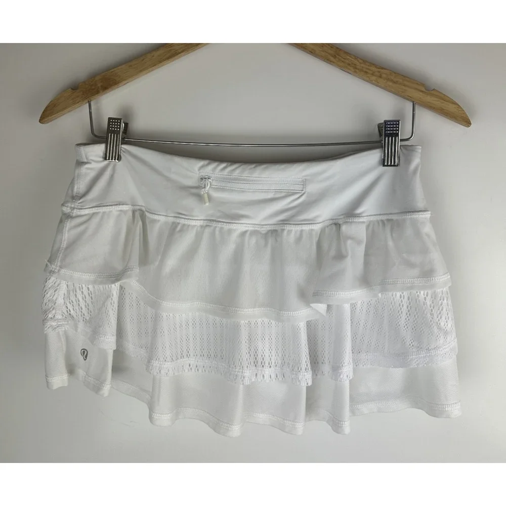 Lululemon Run Nothing to Hide Mini Micro Skort Skirt Shorts Tiered White Size 6 - Picture 13 of 16
